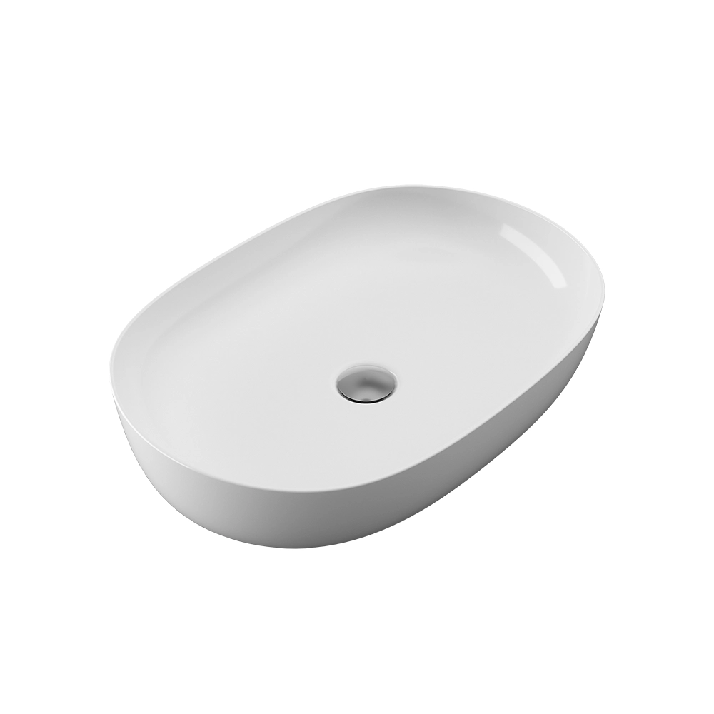 Lavabo da appoggio ovale con bordo slim 61x41x13,5 cm bianco lucido Lavabo da appoggio ovale con bordo slim 61x41x13,5 cm bianco lucido