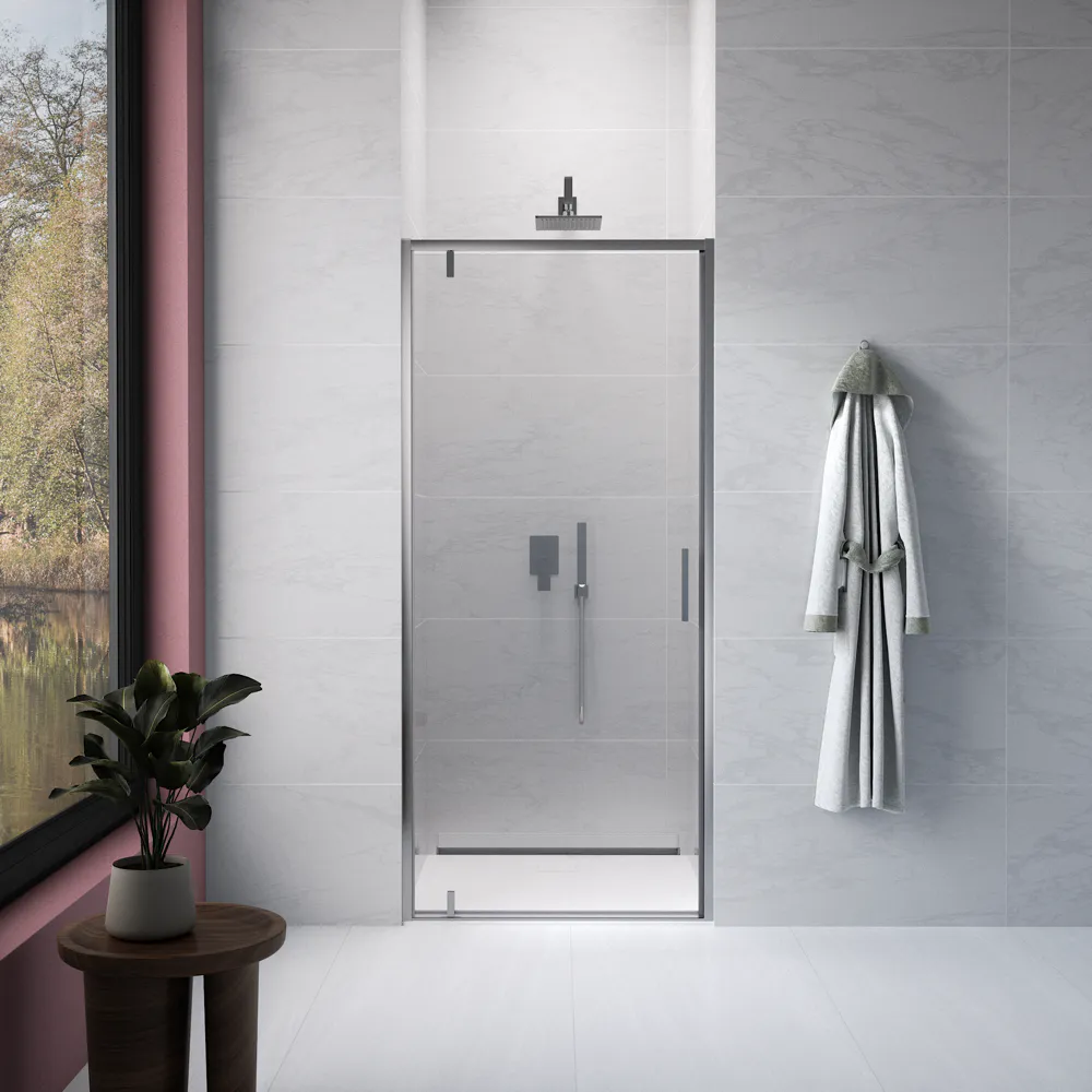 Nicchia slim a battente 90cm profili cromati vetro 6mm trasparente anticalcare h190 | Lerici