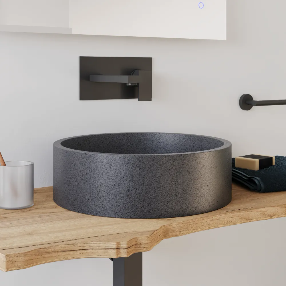 Lavabo da appoggio tondo in microcemento 39x12 cm nero | Ness Lavabo da appoggio tondo in microcemento 39x12 cm nero | Ness