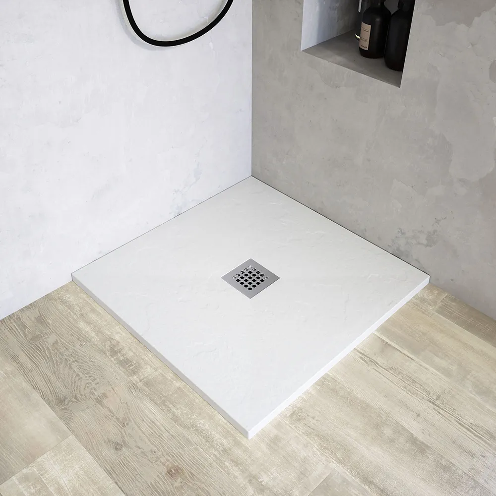 Piatto doccia quadrato 90x90 cm in marmoresina bianco effetto pietra h3 cm | Milos Piatto doccia quadrato 90x90 cm in marmoresina bianco effetto pietra h3 cm | Milos