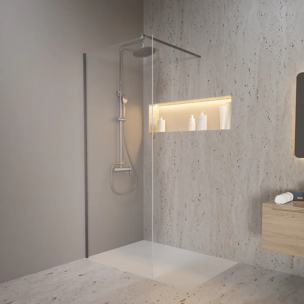 Doccia walk-in 120 cm vetro 8mm anticalcare h200 profilo gun metal spazzolato | Keros