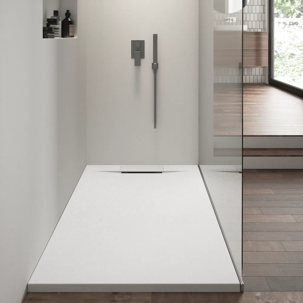 Piatto doccia rettangolare 80x170 cm in marmoresina bianco h3 cm | Delos