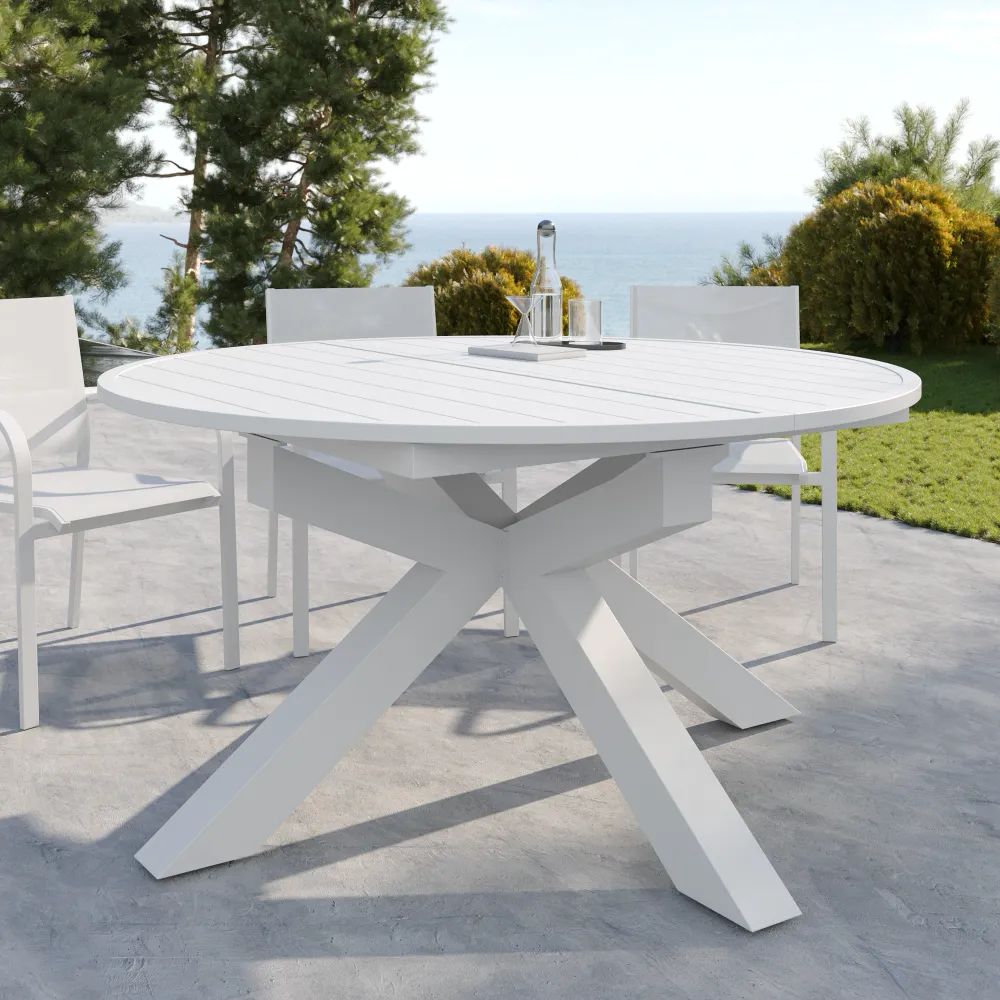 Tavolo da esterno ovale in alluminio bianco allungabile 145/199x75cm | Juma