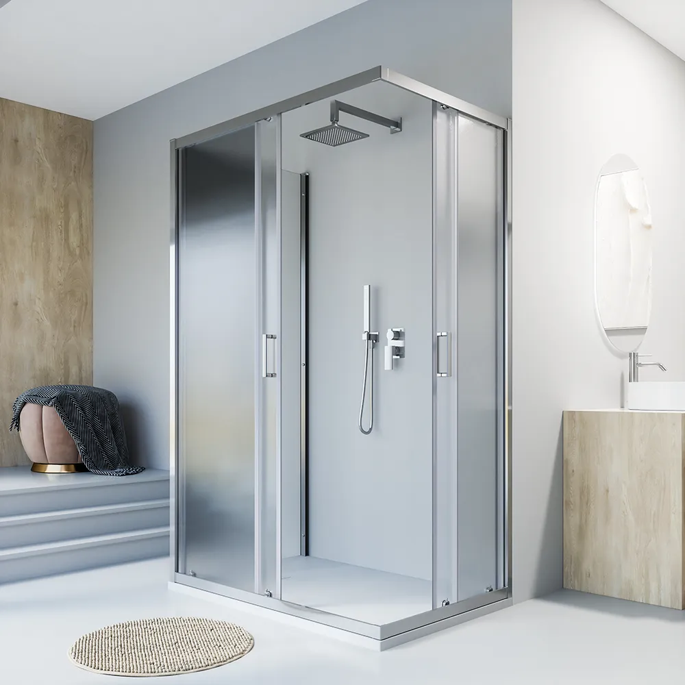 Box doccia cromato 3 lati 70x90x70cm con doppio scorrevole e vetro 6mm stampato h185cm | Tonga Box doccia cromato 3 lati 70x90x70cm con doppio scorrevole e vetro 6mm stampato h185cm | Tonga