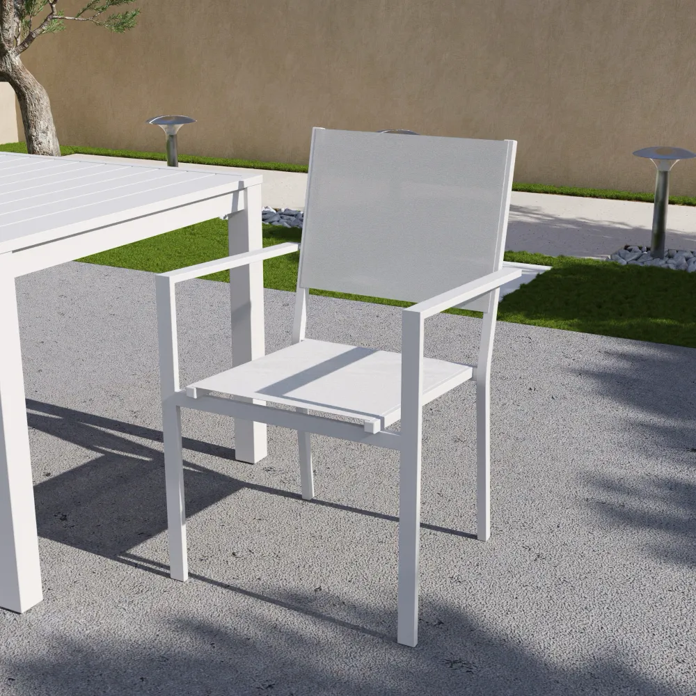 Sedia da esterno in textilene bianco con braccioli in alluminio squadrati | Marel Sedia da esterno in textilene bianco con braccioli in alluminio squadrati | Marel