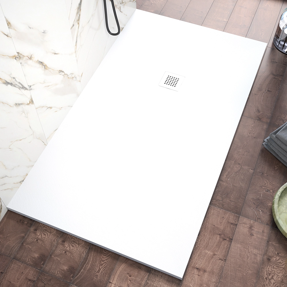 Piatto doccia 70x140cm in marmoresina bianco effetto pietra | Kos Piatto doccia 70x140cm in marmoresina bianco effetto pietra | Kos