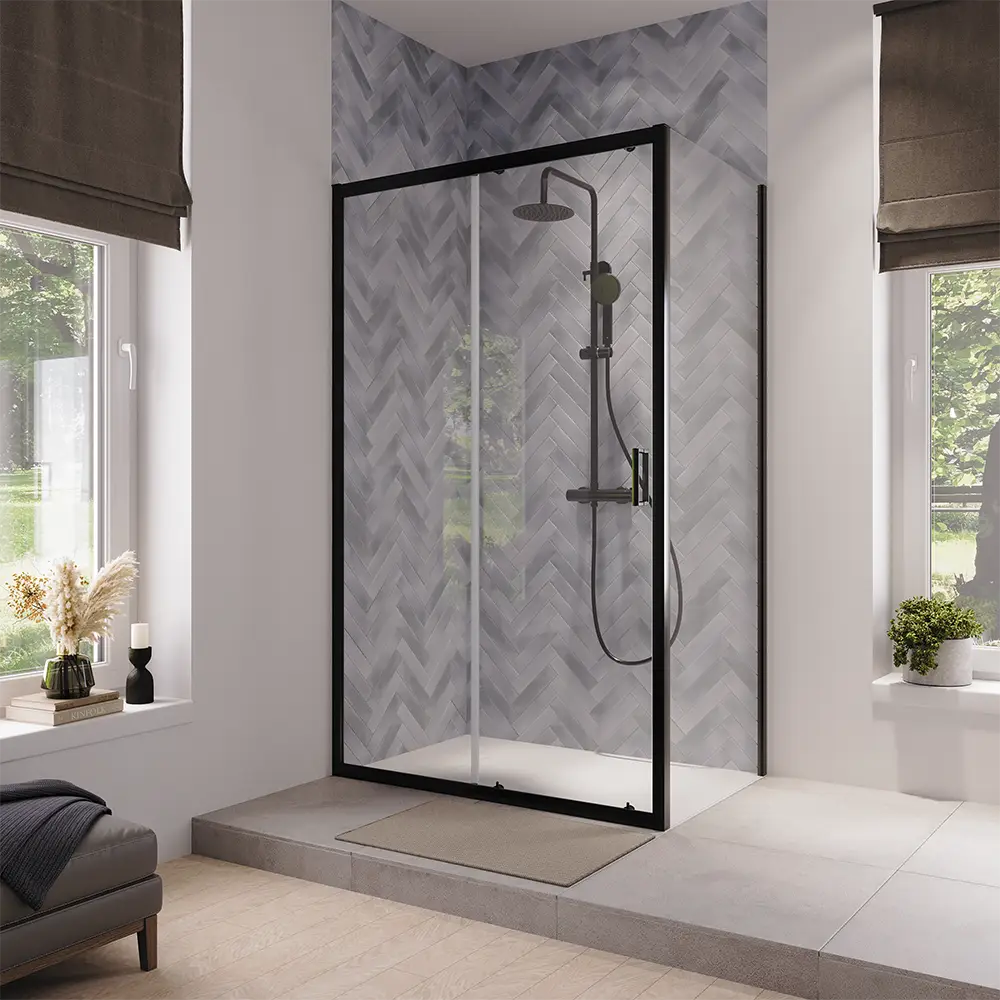 Box doccia 80x120 cm scorrevole vetro 6mm trasparente profili nero opaco | Lipari Box doccia 80x120 cm scorrevole vetro 6mm trasparente profili nero opaco | Lipari