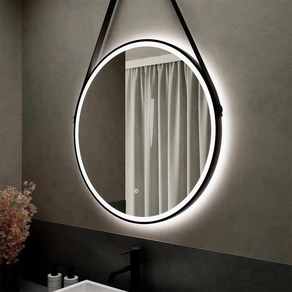 Specchio led Ø 80 cm nero opaco retroilluminato luce calda/fredda con sensore touch-screen Specchio led Ø 80 cm nero opaco retroilluminato luce calda/fredda con sensore touch-screen