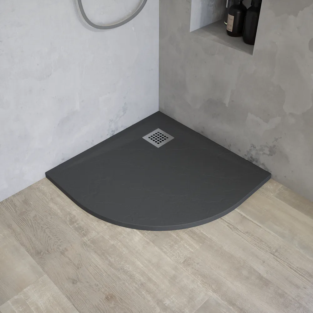 Piatto doccia semicircolare 90x90 cm in marmoresina grigio antracite effetto pietra h3 cm | Milos Piatto doccia semicircolare 90x90 cm in marmoresina grigio antracite effetto pietra h3 cm | Milos