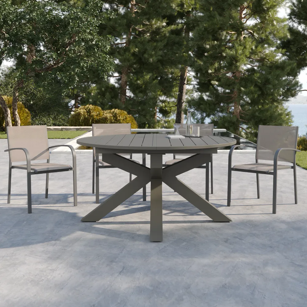 Tavolo da esterno ovale in alluminio tortora allungabile 145/199x75cm | Juma Tavolo da esterno ovale in alluminio tortora allungabile 145/199x75cm | Juma