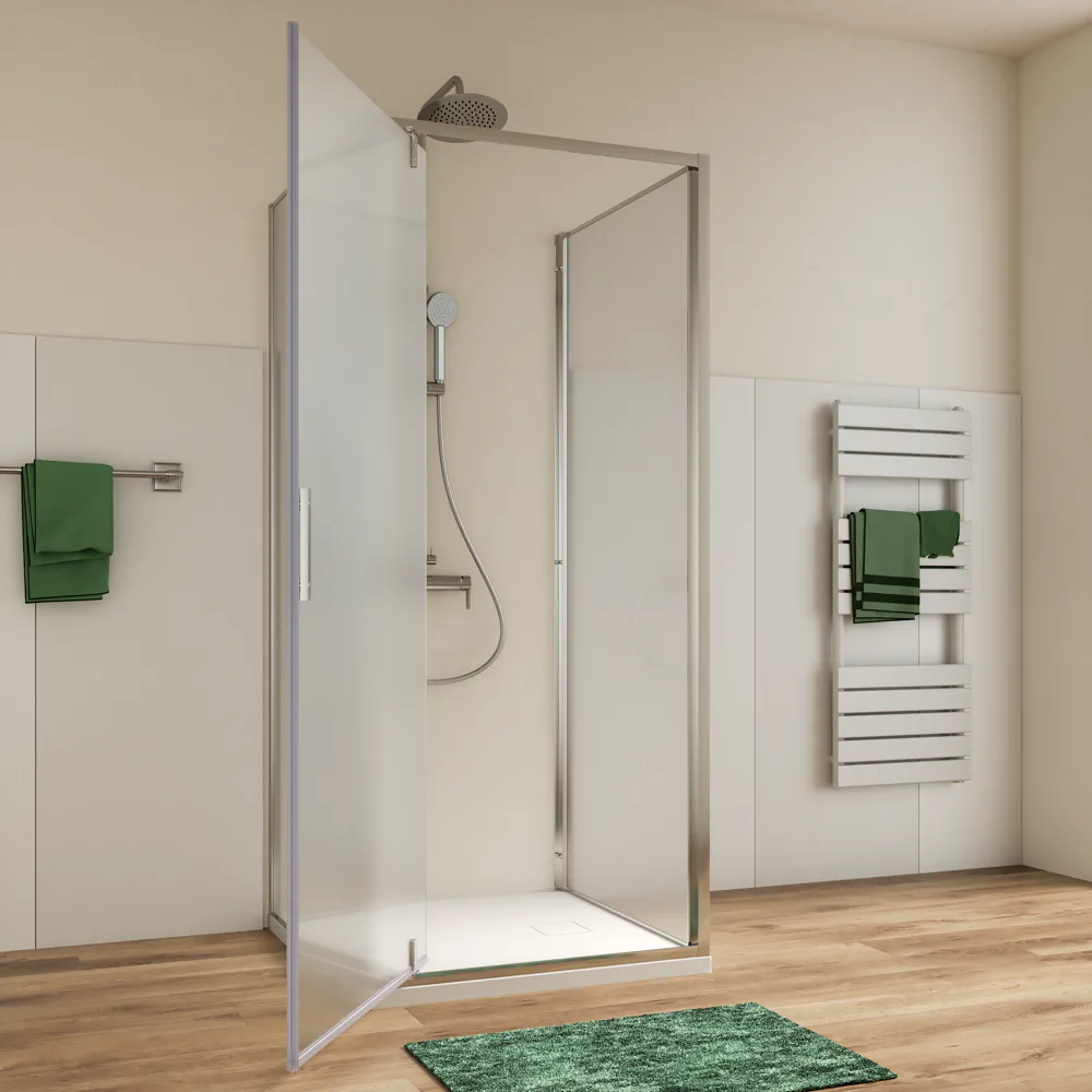 Box doccia cromato 3 lati 70x70x70cm porta battente e due pareti fisse vetro 6mm anticalcare opaco h190 | Lerici