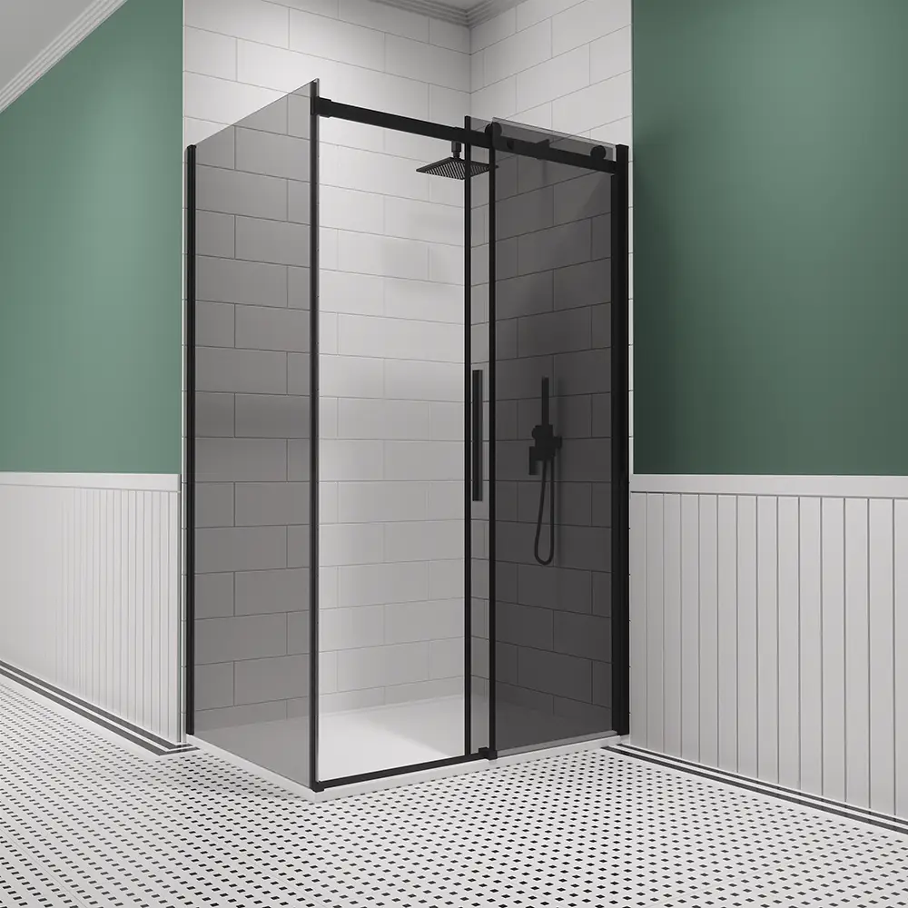 Box doccia 70x100 cm scorrevole vetro 8mm fumé profili nero opaco h195cm | Creta Box doccia 70x100 cm scorrevole vetro 8mm fumé profili nero opaco h195cm | Creta