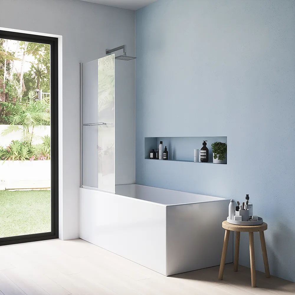 Parete sopravasca girevole 80 cm vetro trasparente e portasciugamani | Jandia Parete sopravasca girevole 80 cm vetro trasparente e portasciugamani | Jandia