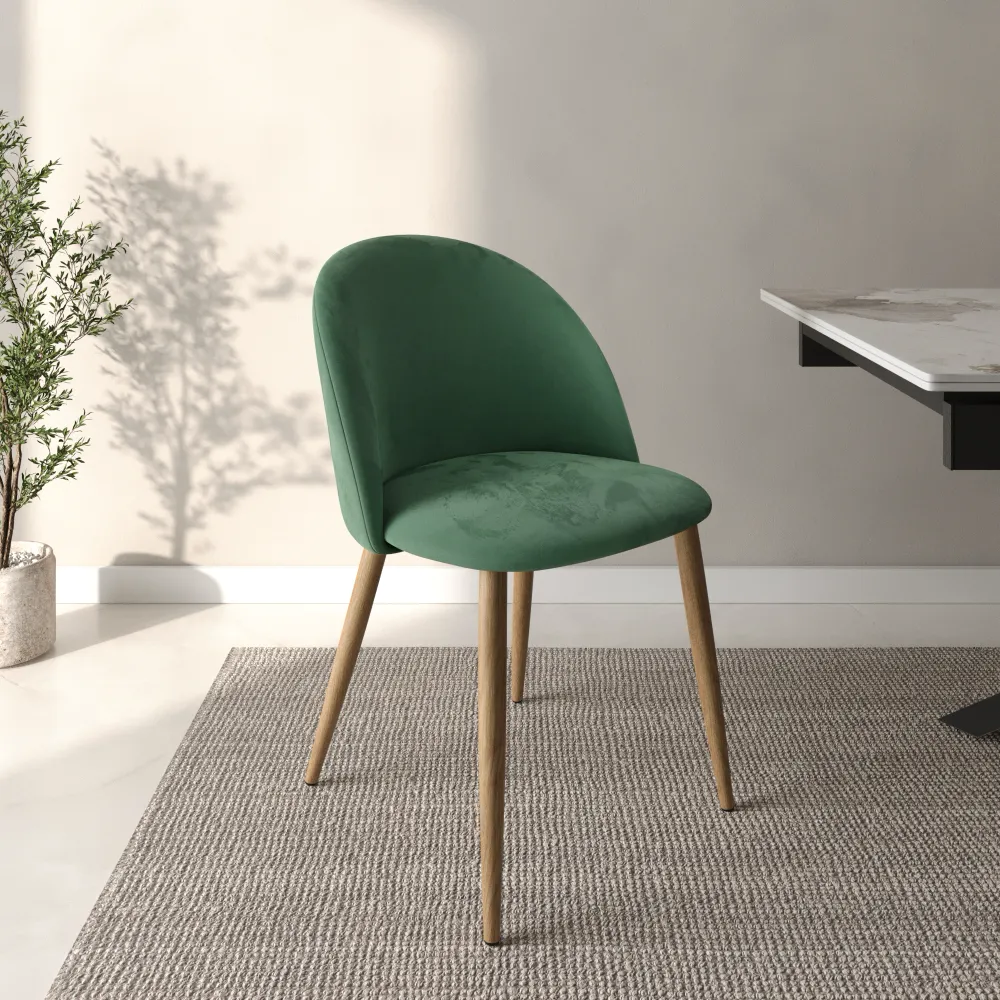 Set 4 sedie seduta in velluto verde con gambe in acciaio | Anita