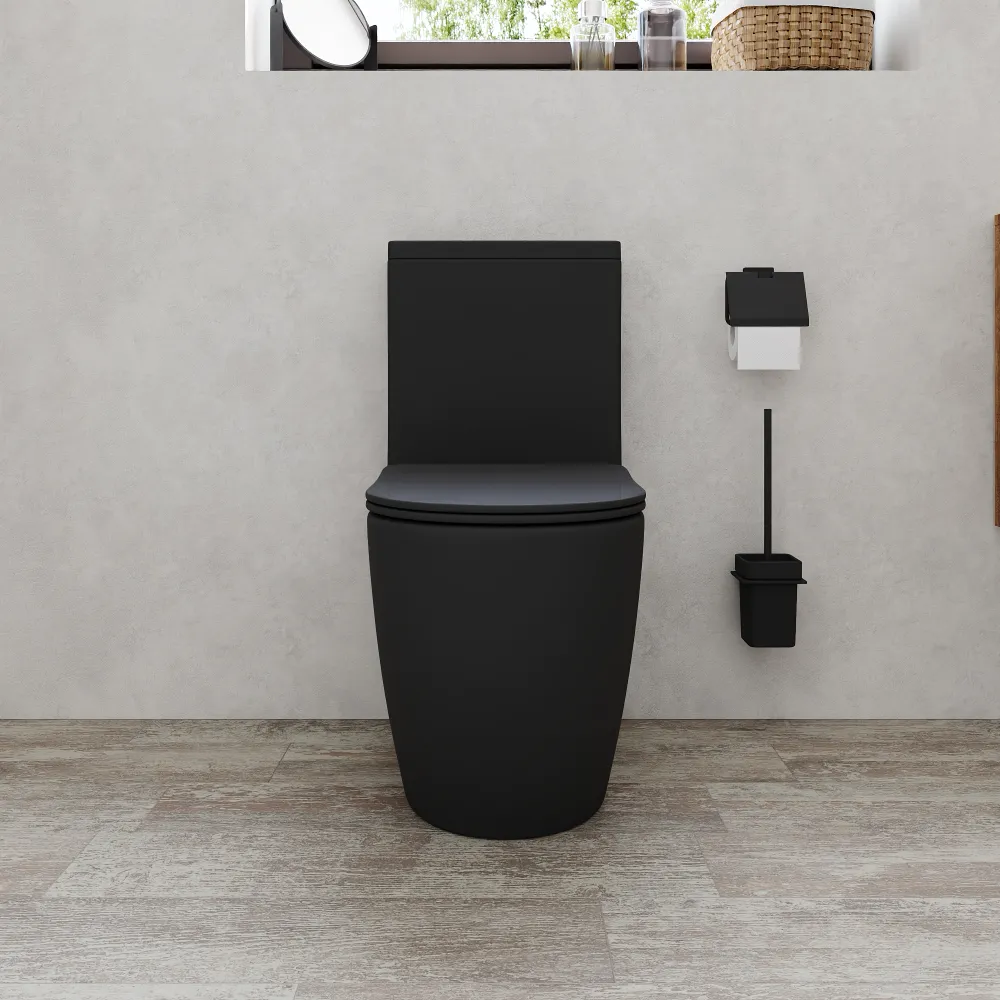 Vaso filomuro monoblocco rimless con cassetta e sedile copri-wc nero opaco | Europa Vaso filomuro monoblocco rimless con cassetta e sedile copri-wc nero opaco | Europa