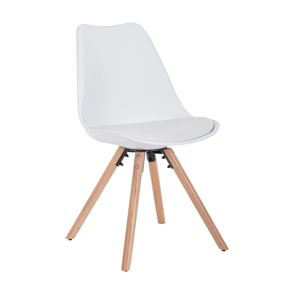 Set 4 sedie in polipropilene bianco con cuscino in similpelle e gambe in legno di faggio | New Trend