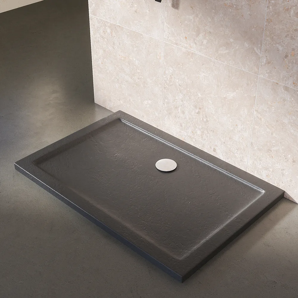 Piatto doccia 80x120 effetto pietra nero in acrilico altezza slim | Petra Piatto doccia 80x120 effetto pietra nero in acrilico altezza slim | Petra