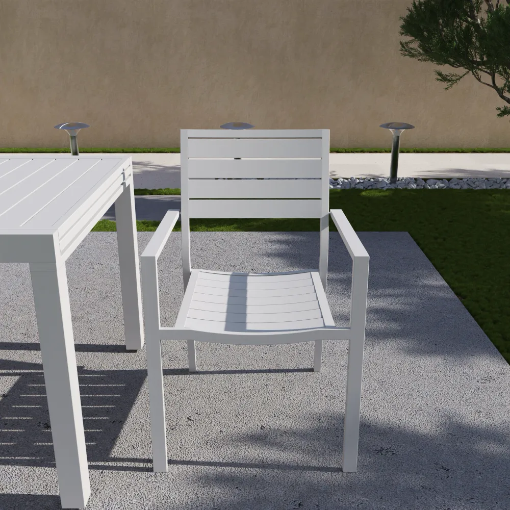 Sedia da esterno a doghe con braccioli in alluminio bianco | Zenor Sedia da esterno a doghe con braccioli in alluminio bianco | Zenor