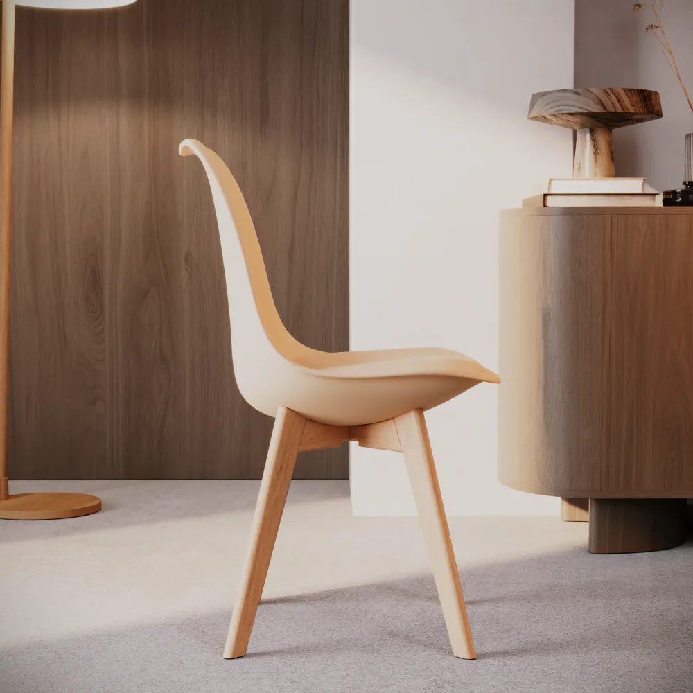 Set 4 sedie seduta in polipropilene beige con cuscino imbottito e gambe in legno di faggio | Lia Set 4 sedie seduta in polipropilene beige con cuscino imbottito e gambe in legno di faggio | Lia