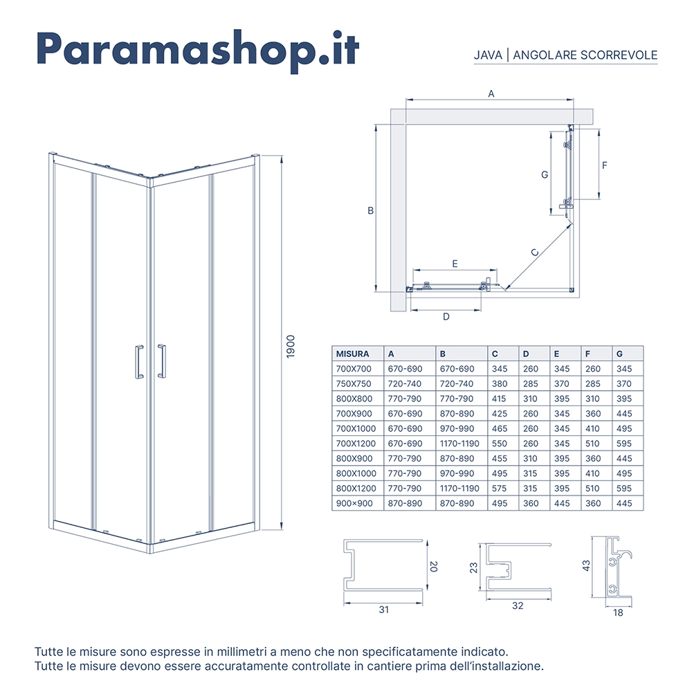 Box doccia angolare scorrevole mod. Java trasparente con due ante scorrevoli chiuse Box doccia angolare scorrevole mod. Java trasparente con due ante scorrevoli chiuse