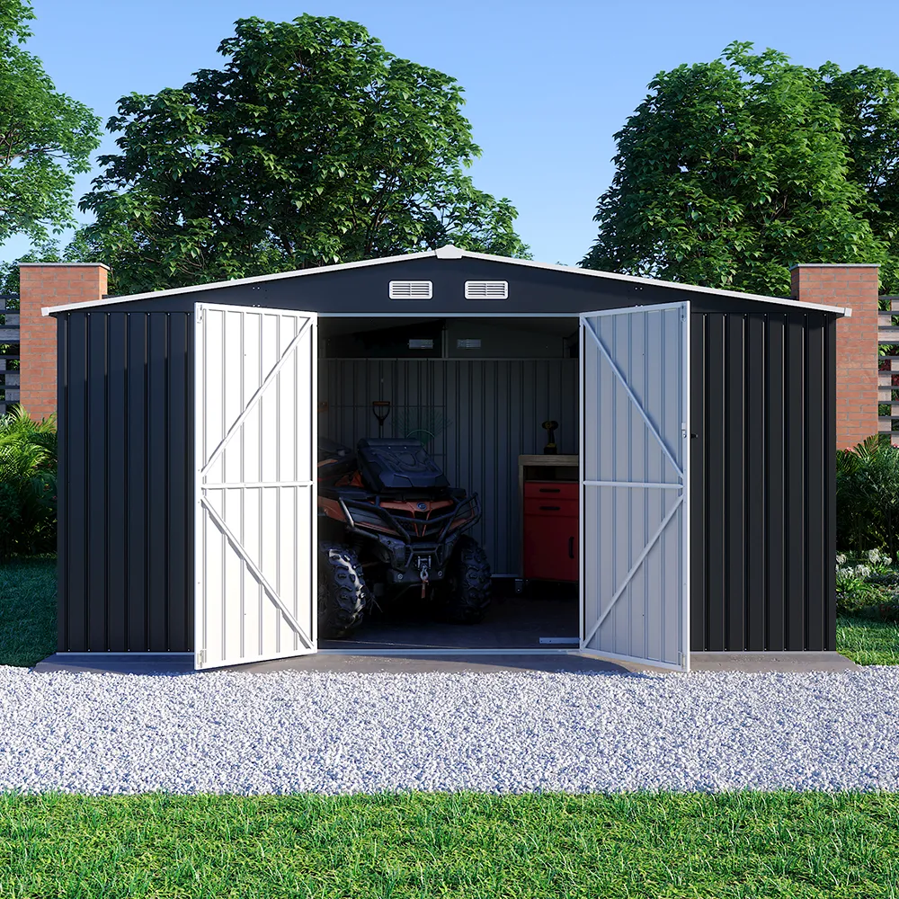 Casetta da giardino in acciaio zincato nero 4,26x3,65xh2,17m - 181kg- 15,54 metri quadri