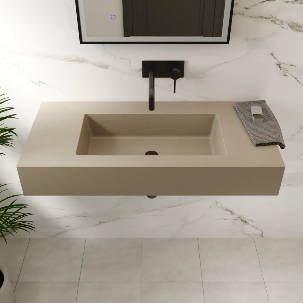 Lavabo sospeso in marmoresina 90cm beige opaco | Koro Lavabo sospeso in marmoresina 90cm beige opaco | Koro