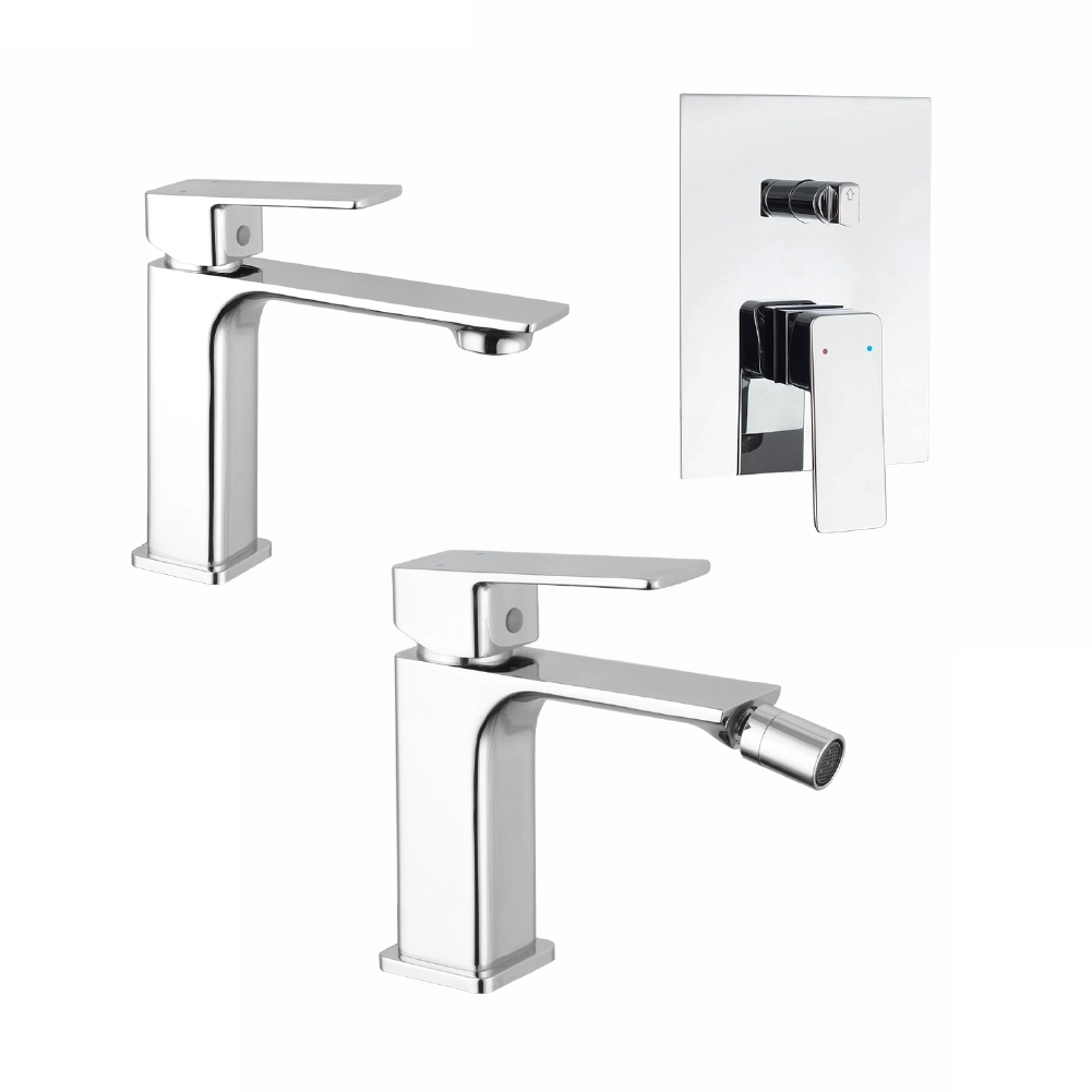 Set miscelatori: lavabo bidet senza scarico e incasso doccia c/deviatore cromato | Ingrid Set miscelatori: lavabo bidet senza scarico e incasso doccia c/deviatore cromato | Ingrid