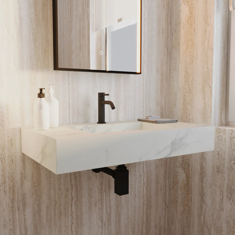 Lavabo Sospeso In Hpl 80cm Calacatta Bianco Ledro Lavabo Sospeso In Hpl 80cm Calacatta Bianco Ledro