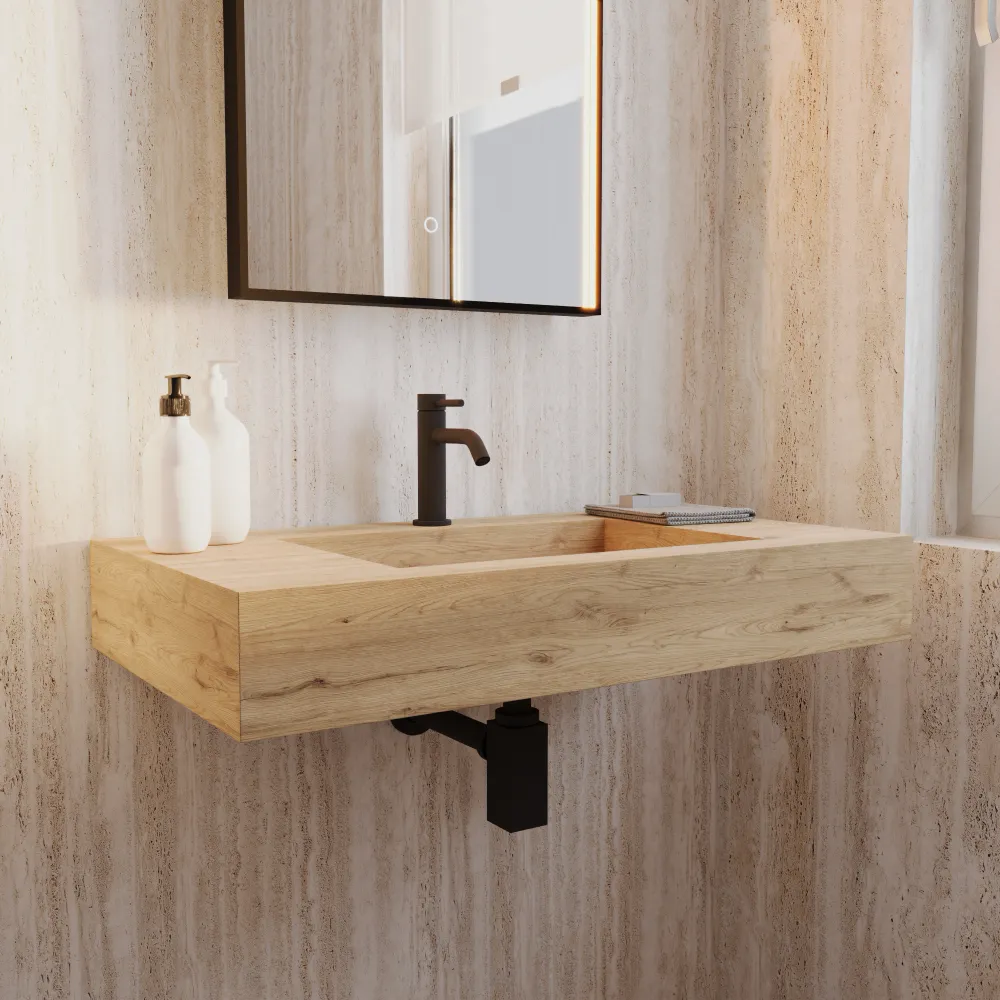 Lavabo sospeso in hpl 80cm rovere miele | Ledro