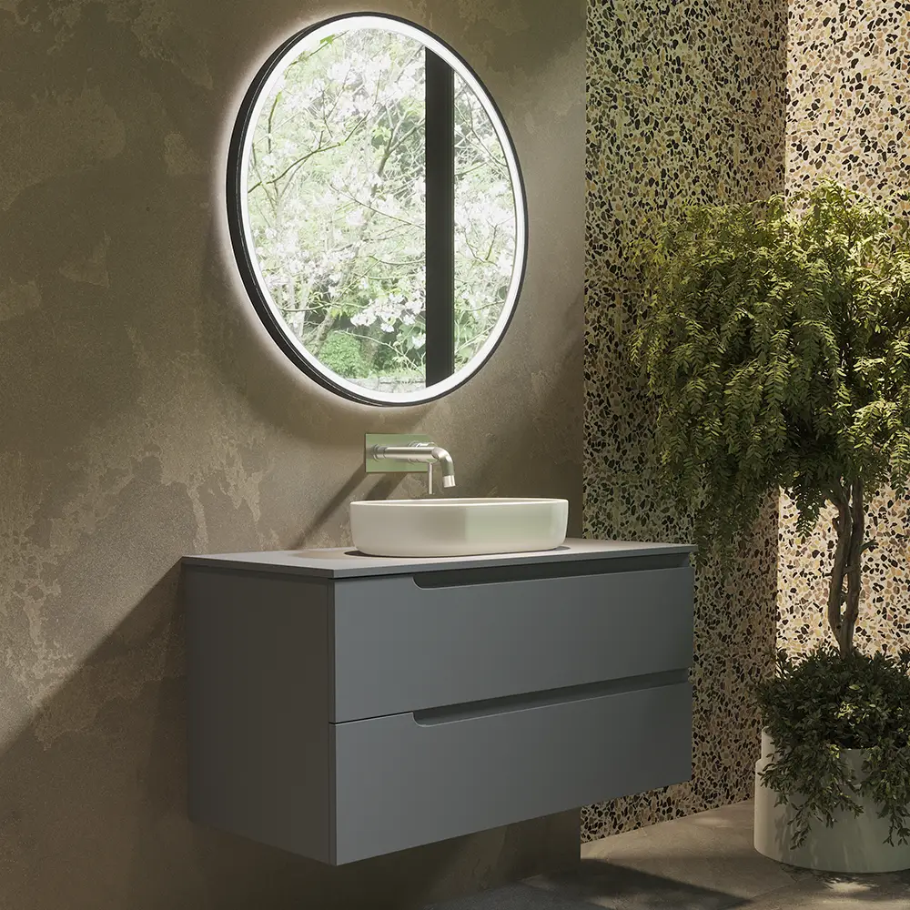 Mobile bagno sospeso 120 cm due cassetti color grigio opaco con top | Moor Mobile bagno sospeso 120 cm due cassetti color grigio opaco con top | Moor