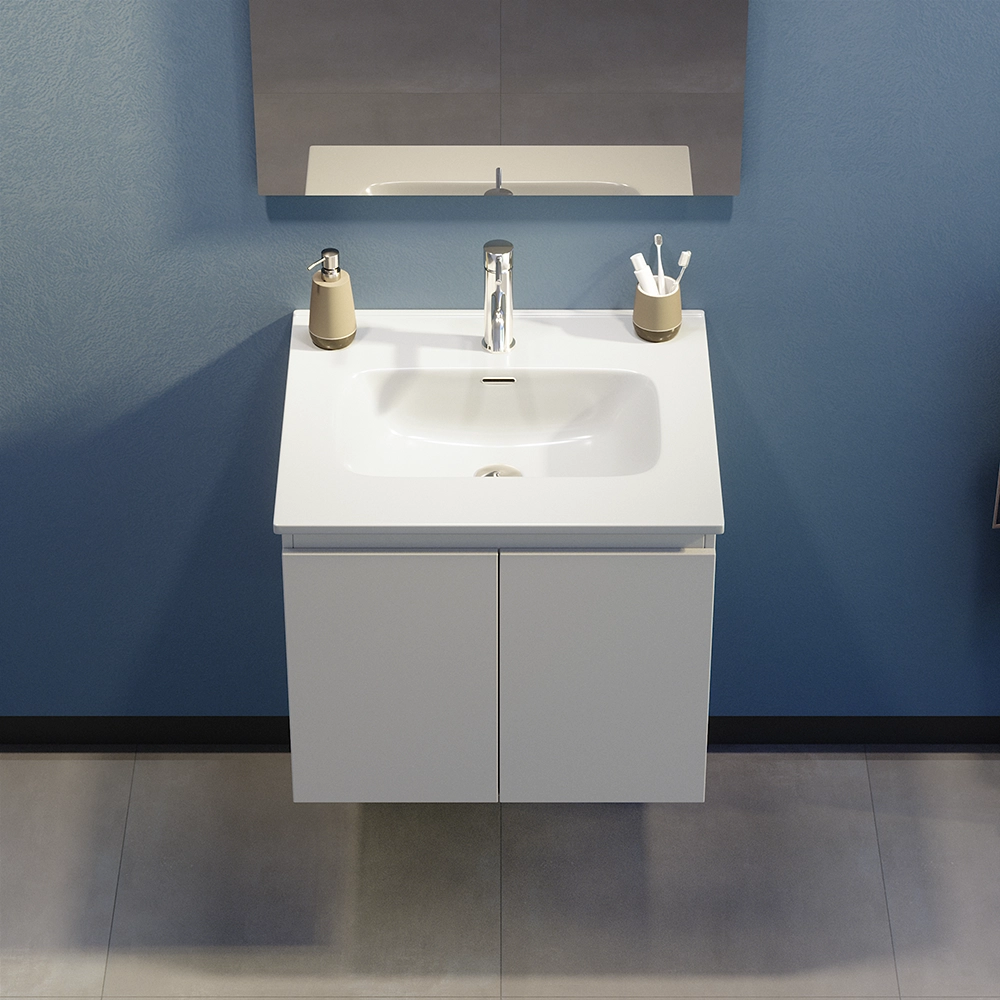 Mobile bagno sospeso 60 cm due ante bianco effetto legno lavabo e specchio | Yili Mobile bagno sospeso 60 cm due ante bianco effetto legno lavabo e specchio | Yili