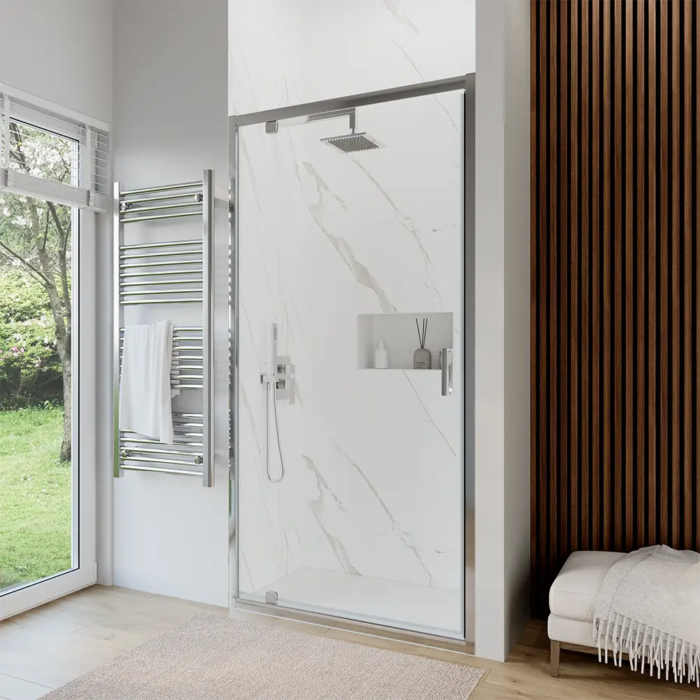 Porta doccia 90 cm apertura a battente vetro trasparente | Apulia Porta doccia 90 cm apertura a battente vetro trasparente | Apulia