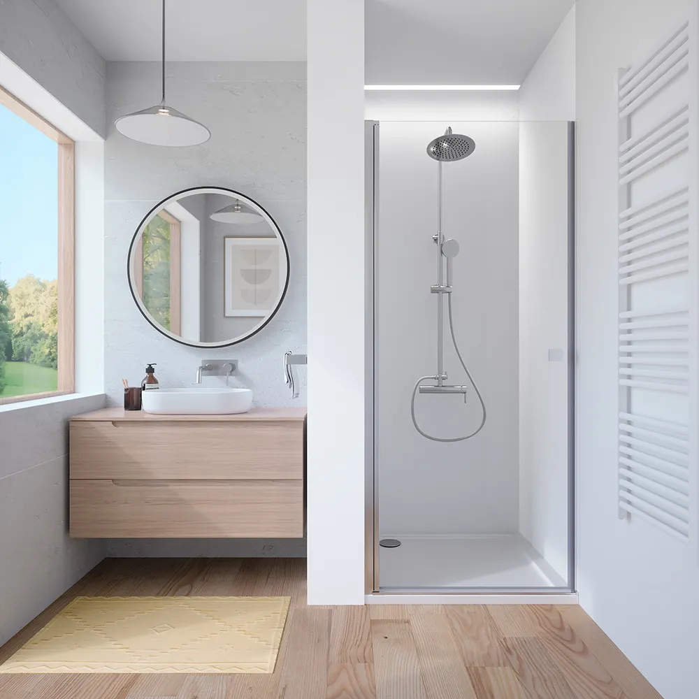 Porta doccia 80cm apertura a battente con profili cromati e vetro da 8mm trasparente h195 | Fiji Porta doccia 80cm apertura a battente con profili cromati e vetro da 8mm trasparente h195 | Fiji