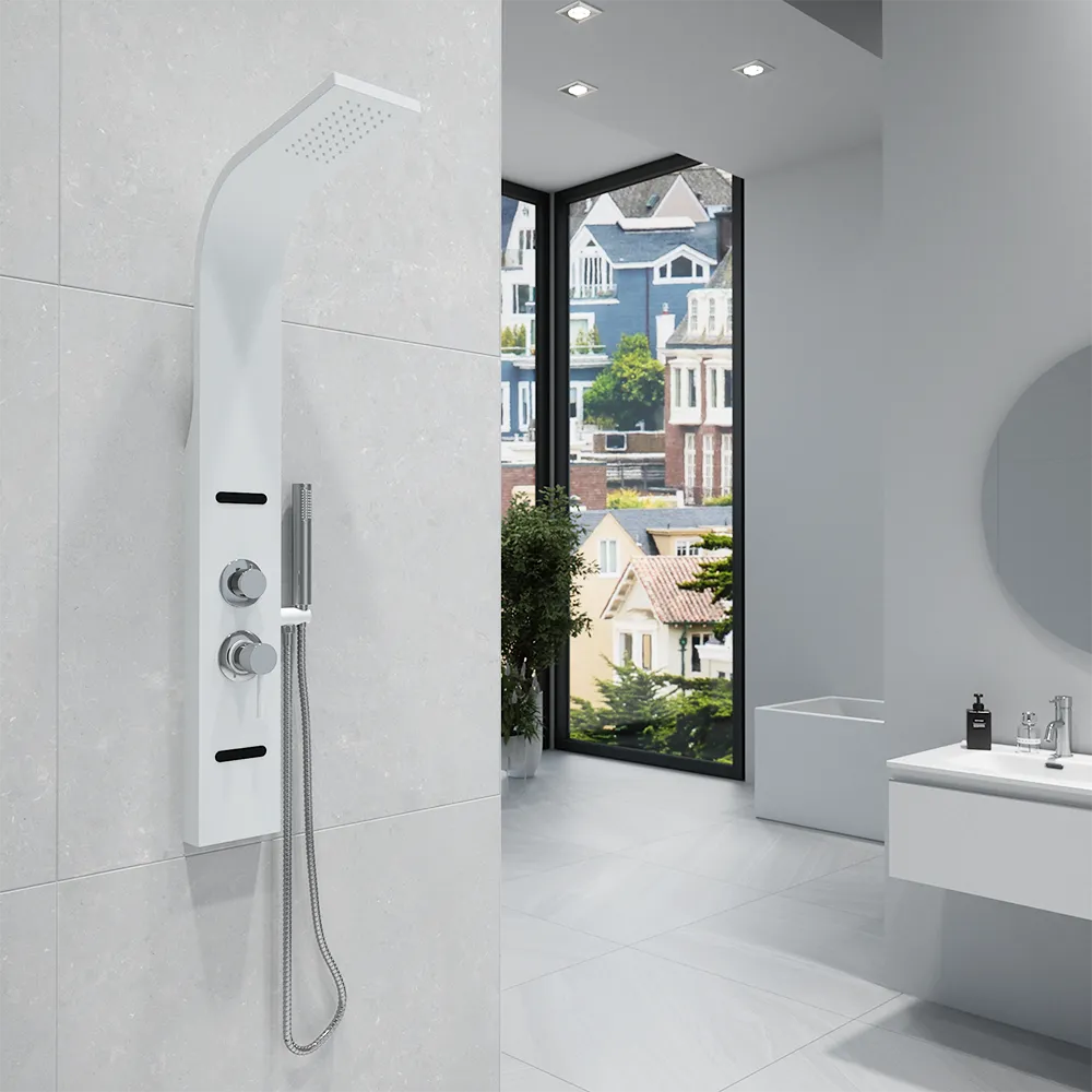 Pannello doccia in alluminio bianco opaco a 3 funzioni con doccino e flessibile | Nilo Pannello doccia in alluminio bianco opaco a 3 funzioni con doccino e flessibile | Nilo