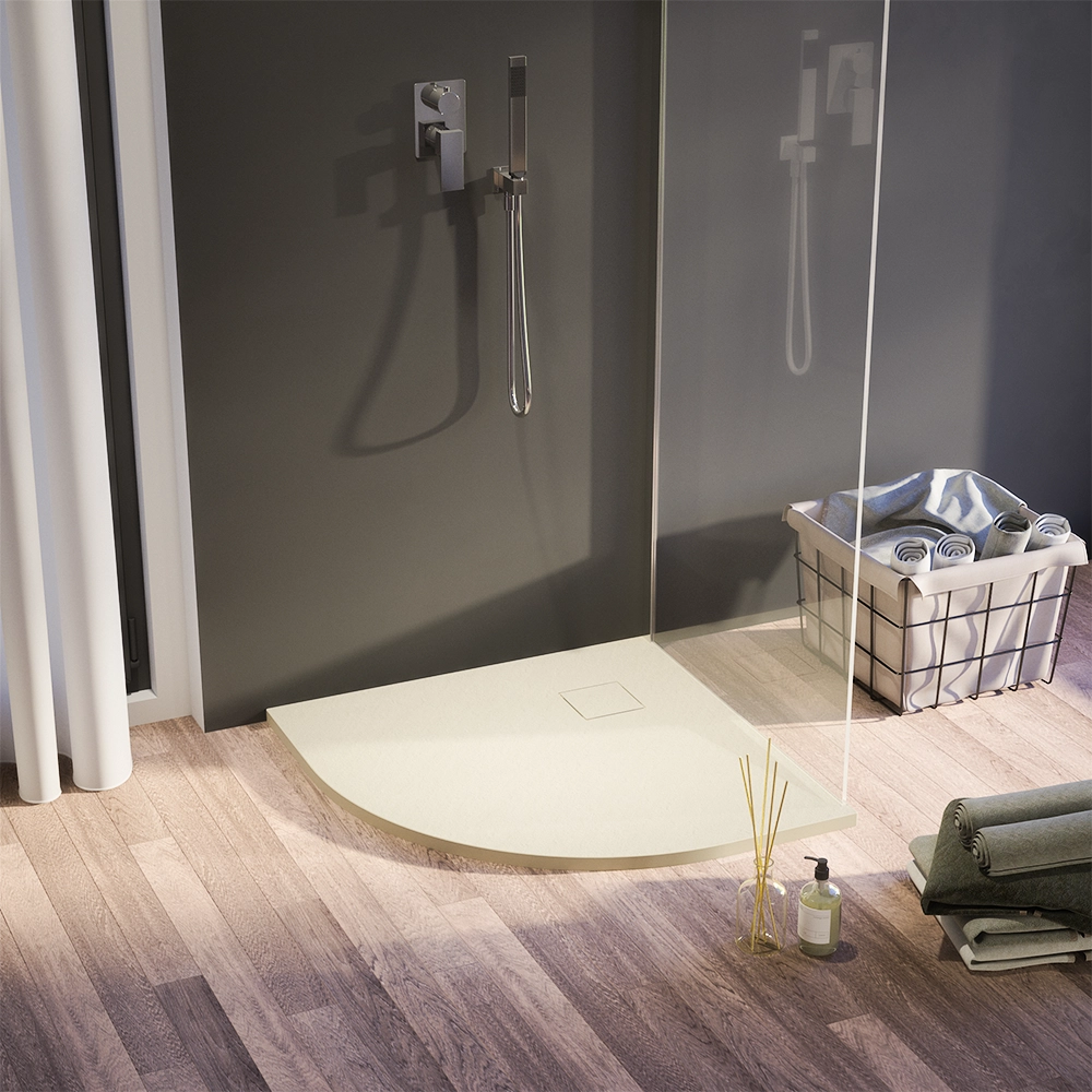 Piatto doccia 80x80 cm semicircolare colore avorio effetto pietra | Samos Piatto doccia 80x80 cm semicircolare colore avorio effetto pietra | Samos