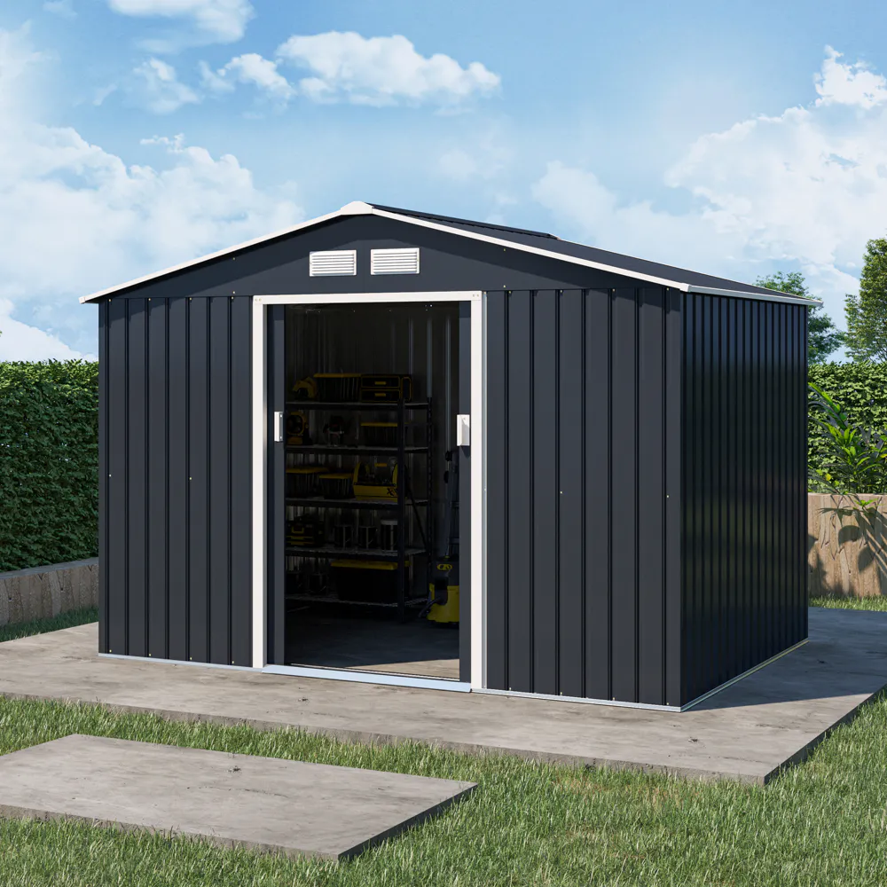 Casetta da giardino in acciaio zincato grigio scuro 2,77x1,95x1,93 m - 65kg - 4,8 metri quadri