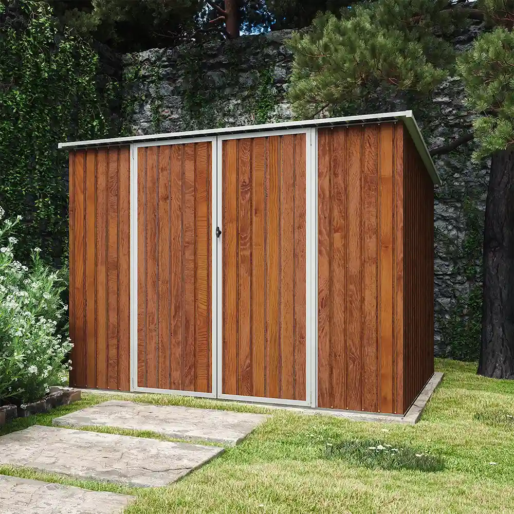 Casetta da giardino in acciaio zincato effetto legno 2,77x1,93xh1,96m - 91kg -5,35 metri quadri Casetta da giardino in acciaio zincato effetto legno 2,77x1,93xh1,96m - 91kg -5,35 metri quadri