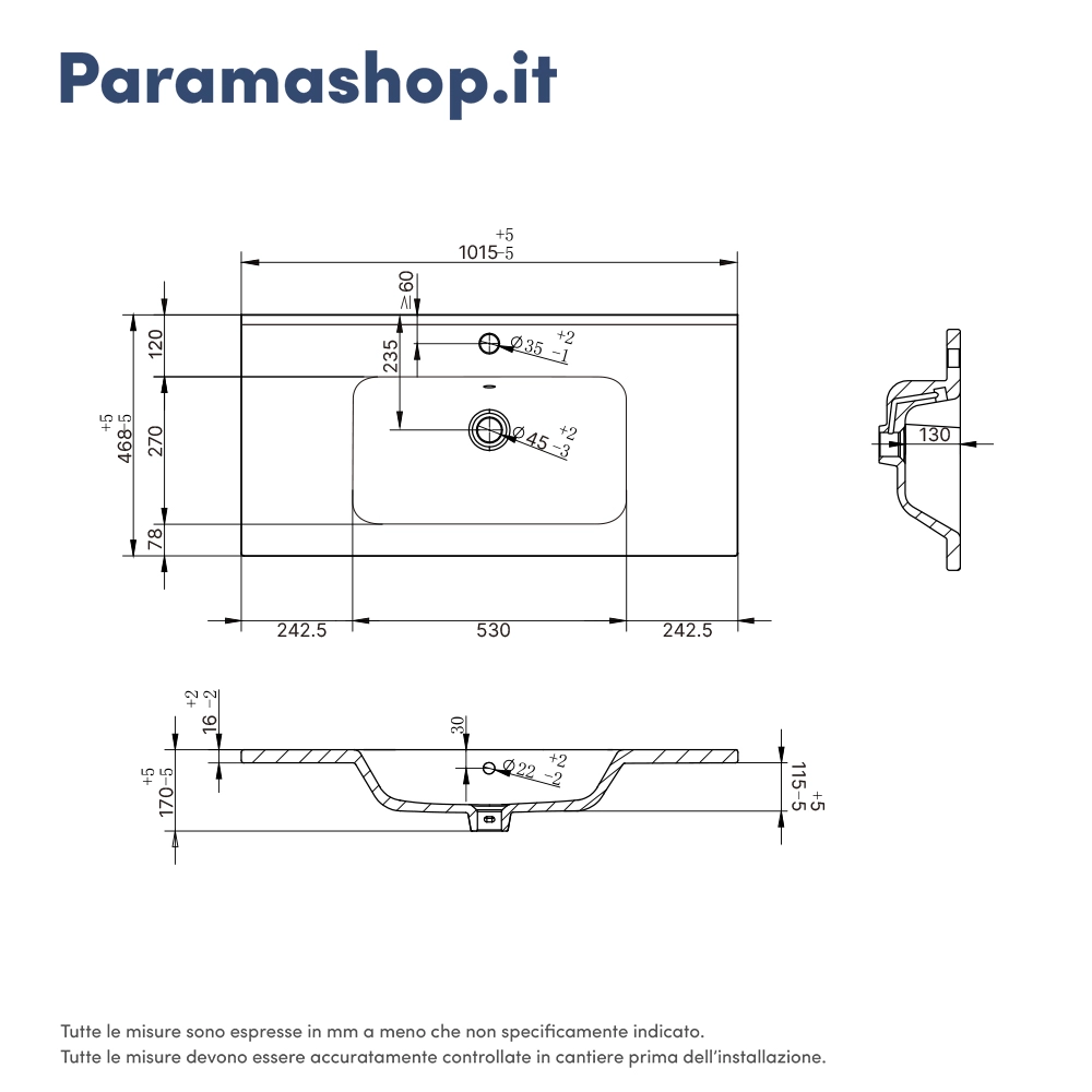 Lavabo incasso ceramica bianco lucido 101x47x16.5cm - Arredo bagno Paramashop.it lavabo-incasso-ceramica-bianco-lucido-101x47x16.5-arredo-bagno-parama