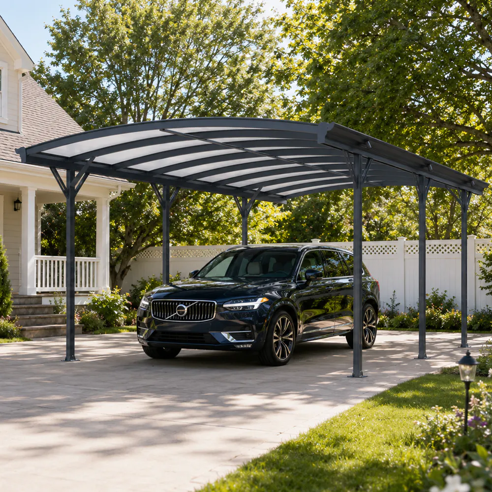 Tettoia per auto ad arco 505x300xh219cm in alluminio e policarbonato antracite - 15mq