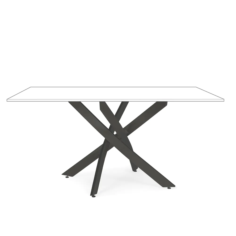 Tavolo rettangolare 160x90cm con top in vetro 8mm trasparente e gambe incrociate in acciaio nero | George
