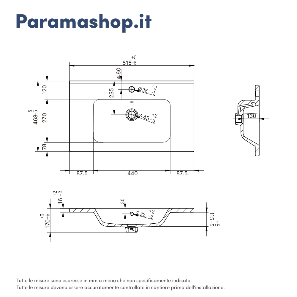 Lavabo da incasso 60 cm in ceramica bianca | Civit Lavabo da incasso 60 cm in ceramica bianca | Civit