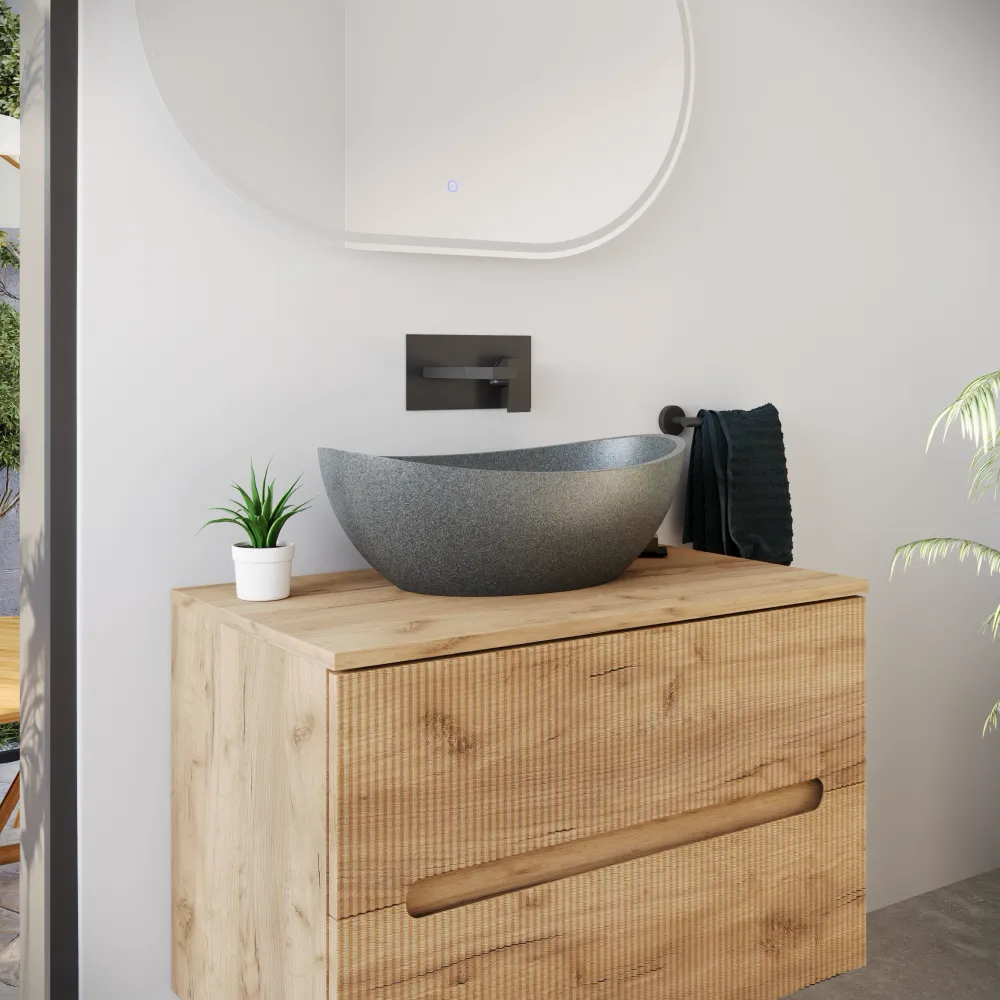 Lavabo da appoggio ovale in microcemento 54,8x34,8x18,5 cm grigio | Onega