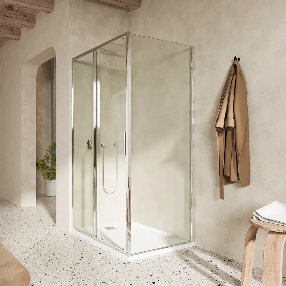 Box doccia slim 80x120cm con porta scorrevole e parete fissa profili cromati e vetro 6mm trasparente h190| Portofino Box doccia slim 80x120cm con porta scorrevole e parete fissa profili cromati e vetro 6mm trasparente h190| Portofino