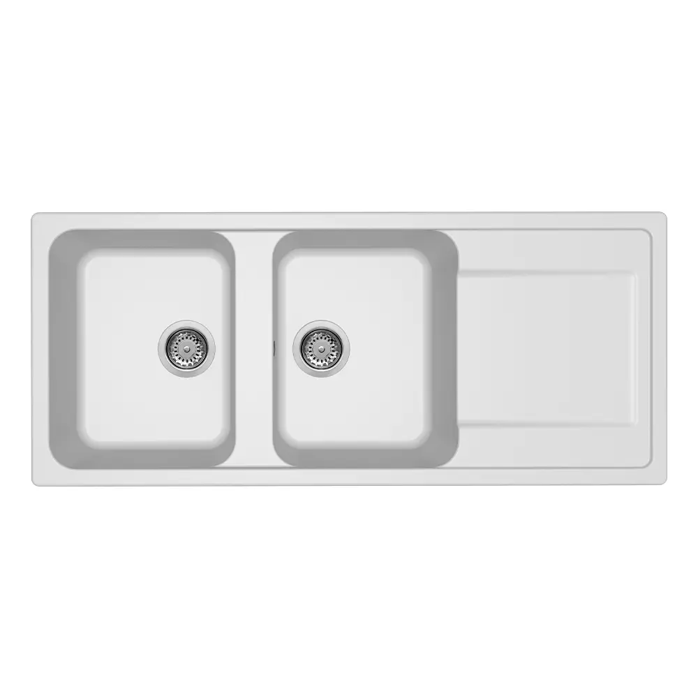 Elleci lavello da cucina 2 vasche con gocciolatoio 116x50cm in granitek bianco installazione sopratop | Life 500 Elleci lavello da cucina 2 vasche con gocciolatoio 116x50cm in granitek bianco installazione sopratop | Life 500