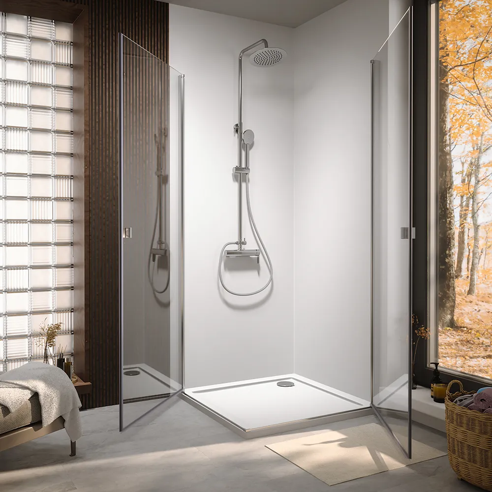 Box doccia angolare 80x100cm doppio battente profili cromati e vetro da 8mm trasparente h195 | Fiji Box doccia angolare 80x100cm doppio battente profili cromati e vetro da 8mm trasparente h195 | Fiji