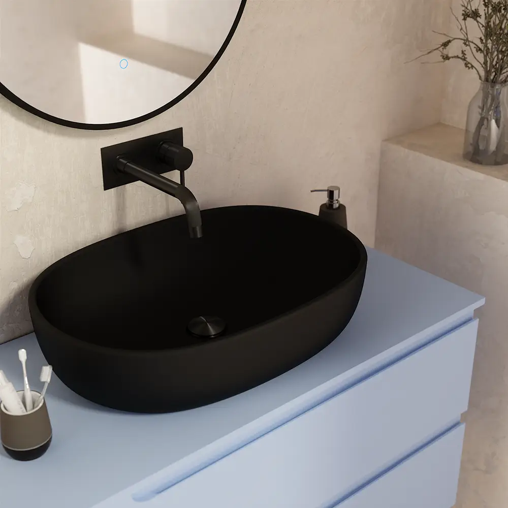Lavabo da appoggio ovale 60x43x15 cm Nero opaco Lavabo da appoggio ovale 60x43x15 cm Nero opaco