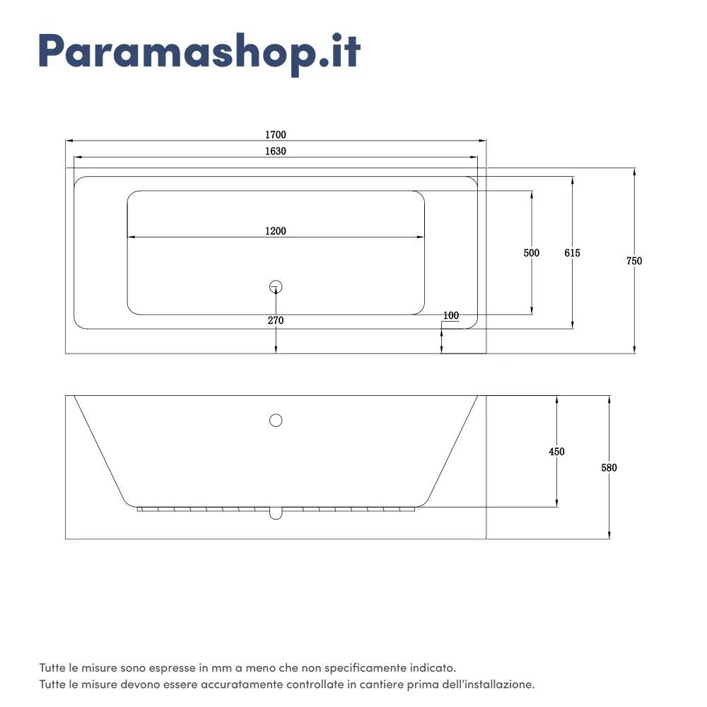 Scheda tecnica vasca da bagno freestanding rettangolare mod. Beatrice di Parama Scheda tecnica vasca da bagno freestanding rettangolare mod. Beatrice di Parama
