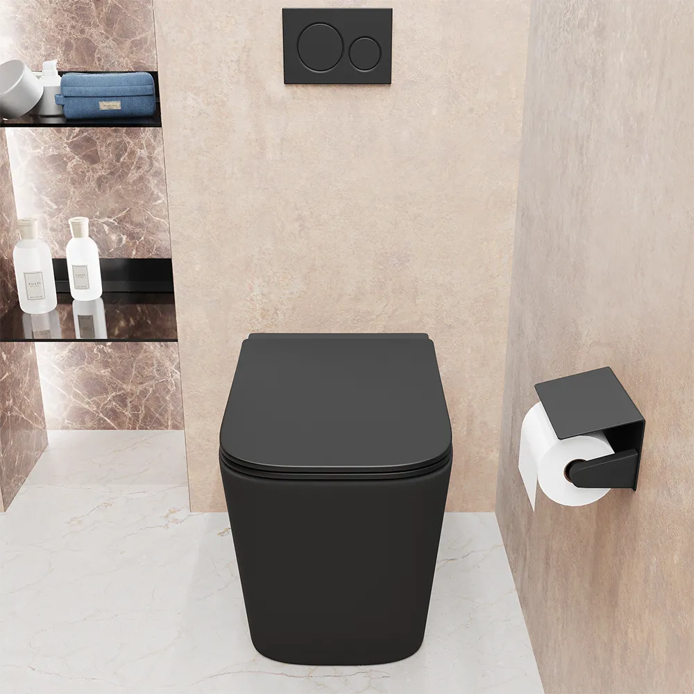 Vaso filomuro rimless in ceramica nero opaco con sedile soft-close | Londra Vaso filomuro rimless in ceramica nero opaco con sedile soft-close | Londra