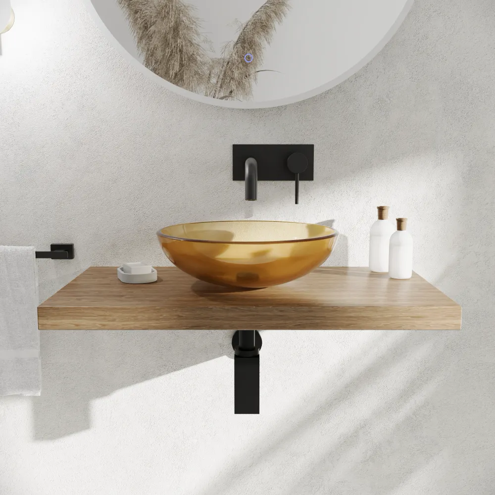 Lavabo da appoggio in vetro trasparente 39,5x39,5x14 cm color giallo | Aurea Lavabo da appoggio in vetro trasparente 39,5x39,5x14 cm color giallo | Aurea