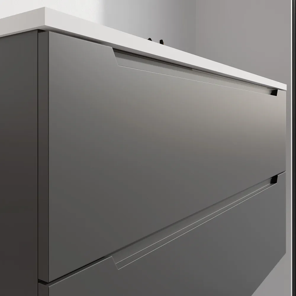 Mobile bagno sospeso 90cm grigio opaco due cassetti soft-close con lavabo bianco opaco | Bako
